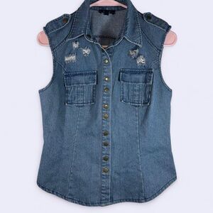 Prime Denim Sleeveless Button-Up Shirt